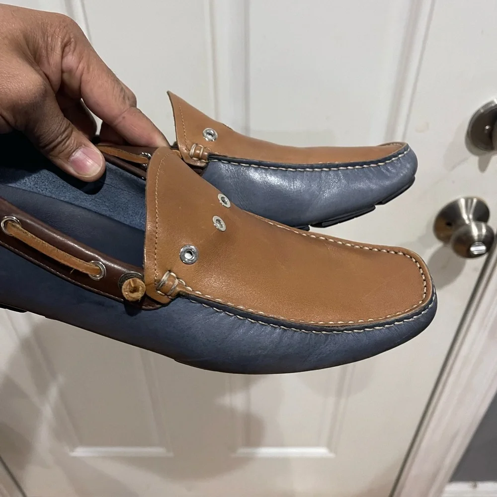 Rare Salvatore Ferragamo Driving Shoes Blue/Tan Sz 10.5 D - Picture 4 of 16